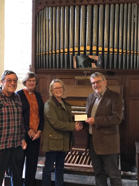 Pictured: Napton Music Festival Chairman, Howard Davies presenting the cheque to Helen Eadon representing St Lawrence Church 
with Rev Gillian Roberts and Richard Vanstone in attendance.