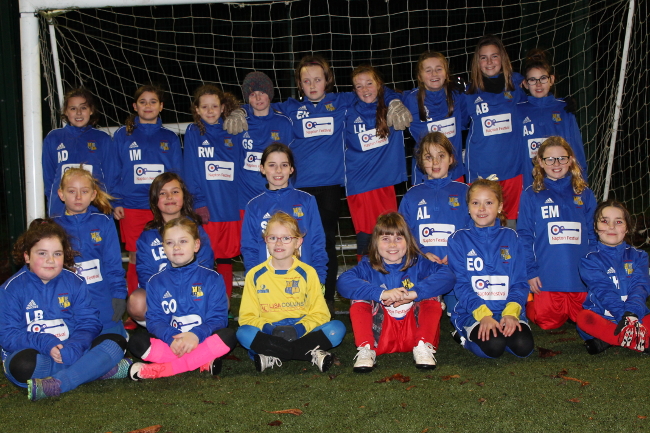 Southam Football Club U11's Girls team for new training tops with a very prominent Festival logo