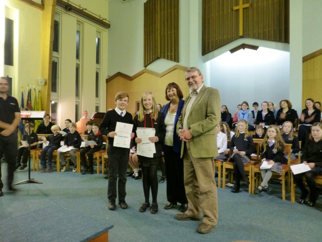 Chairman and Trustee Howard Davies and Linda Scott OBE Trustee with the two recipients of the Award.